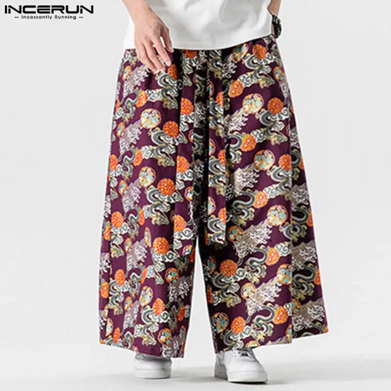 Fashion Well Fitting Men Pantalons INCERUN Dragon Printed Pattern Trousers Casual Personality Male Straight Leg Loose Pant S-5XL