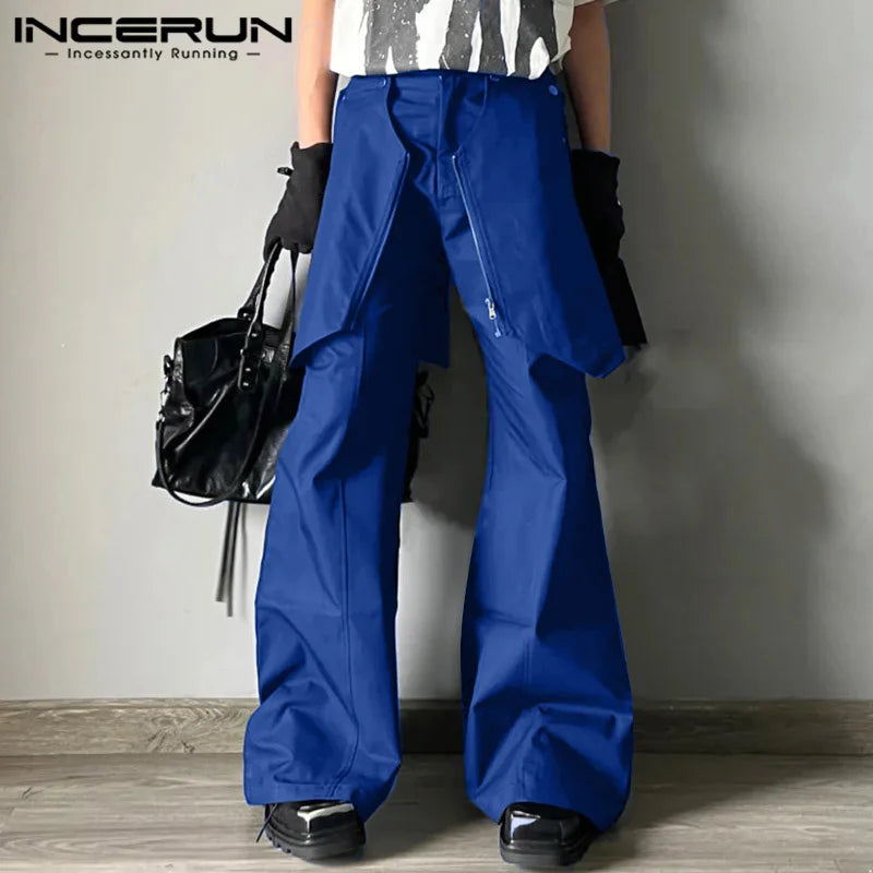 INCERUN 2024 Korean Style Trousers Pantalons Men's Deconstructive Design Pants Casual Streetwear Solid Wide Leg Pantalons S-5XL