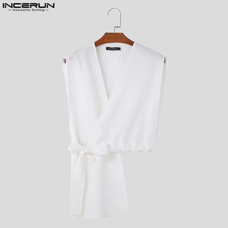 INCERUN Tops 2024 Korean Style Men's Solid All-match Asymmetric Design Vests Casual Streetwear Loose Sleeveless Tank Tops S-5XL