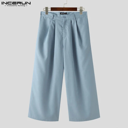 INCERUN 2024 American Style Trousers New Men Wide Leg High Waist Long Pants Leisure Streetwear Solid Color Loose Pantalons S-5XL