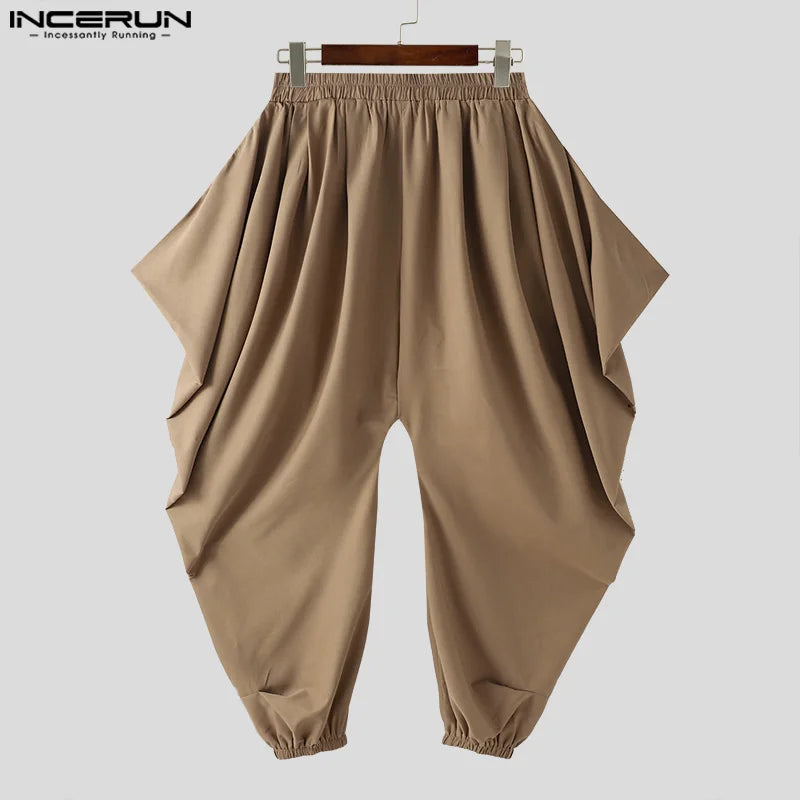 INCERUN 2024 Korean Style New Men's Trousers Loose Solid Wide Leg Design Long Pants Casual Streetwear Male Solid Pantalons S-5XL