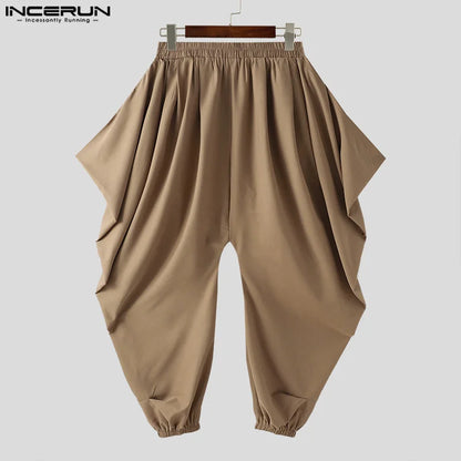 INCERUN 2024 Korean Style New Men's Trousers Loose Solid Wide Leg Design Long Pants Casual Streetwear Male Solid Pantalons S-5XL