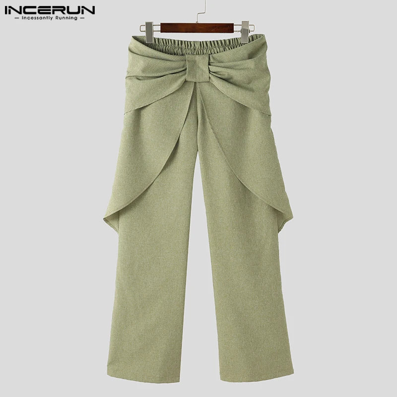 INCERUN 2024 American Style New Men Trousers Personalized Waist Design Long Pants Streetwear Leisure Solid Color Pantalons S-5XL