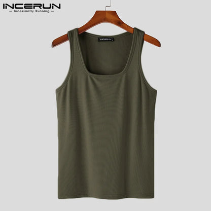 2023 männer Tank Tops Einfarbig Oansatz Ärmelloses Workout Lässige Männlichen Westen Fitness Sommer Streetwear Männer Kleidung S-5XL INCERUN