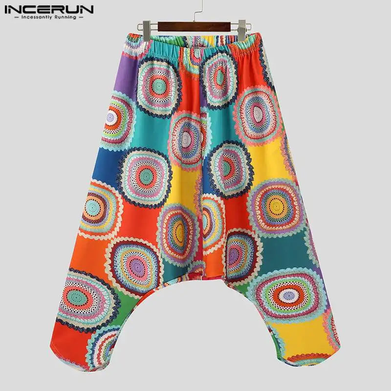 INCERUN 2023 American Style Mens Trousers Fashion Knitted Colorful Pantalons Casual Streetwear Tracery Print Harlan Pants S-5XL