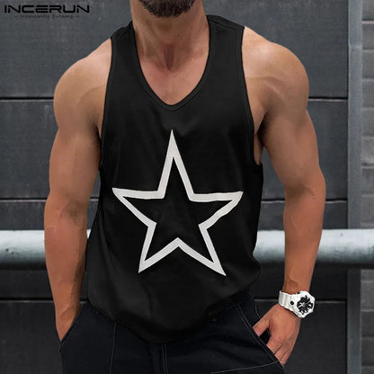 Fashion Casual Style Tops INCERUN New Men's Star Printed Design Vests Summer Male Streetwear Gym Sleeveless Tank Tops S-5XL 2024