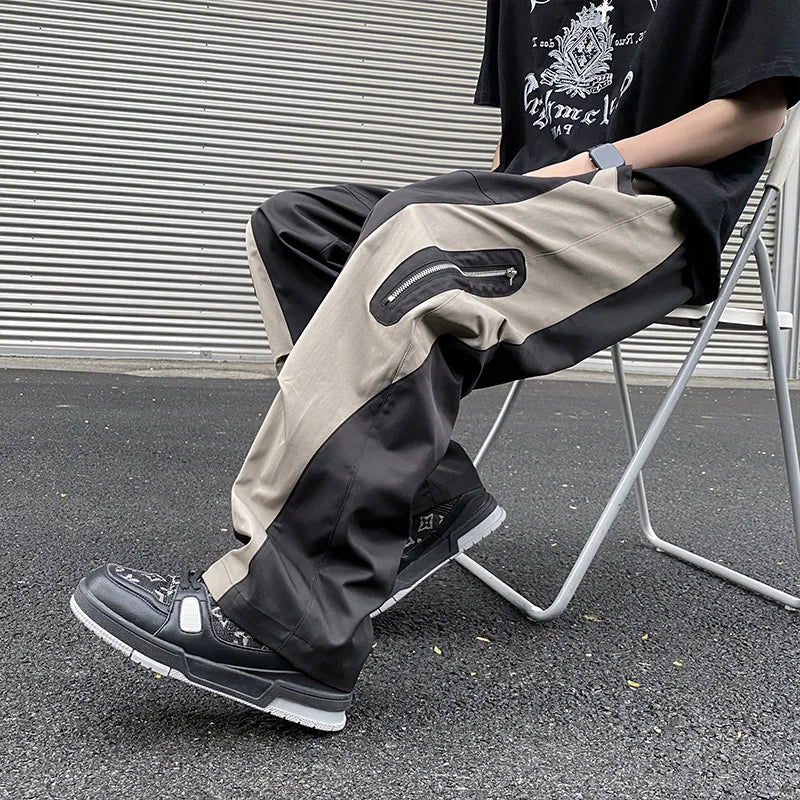 HOUZHOU Techwear Parachute Cargo Pants Men Patchwork Zipper Loose Casual Trousers Male Summer Streetwear Hip Hop Spliced 5XL