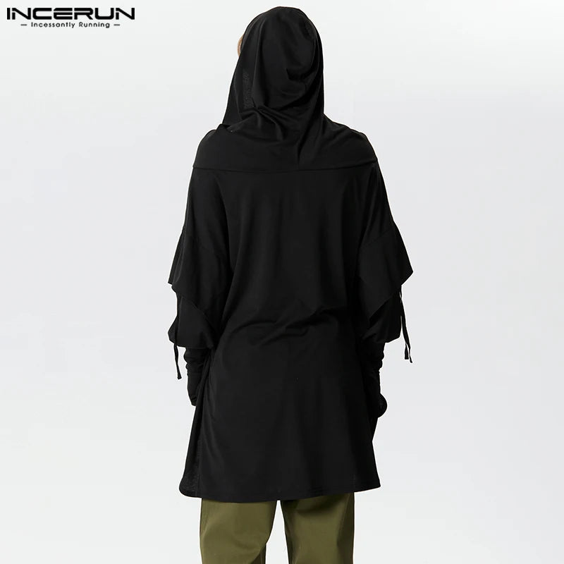 INCERUN Tops 2024 Amerikanischer Stil, Mode, neue Herren-Kapuzenpullover mit Fingerhut, lässig, einfarbig, bequem, mit Kordelzug, langärmelig, S-5XL