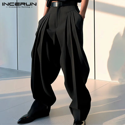 2024 Men Pants Solid Color Joggers Loose Streetwear Korean Style Casual Trousers Men Pleated Fashion Leisure Pants S-5XL INCERUN