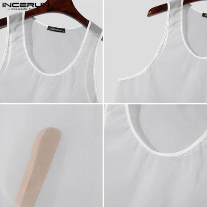 INCERUN Tops 2024 Koreanische Stil Neue Männer der Dichte Mesh Perspektive U-neck Tank Tops Sommer Casual Männlichen Dünne Ärmellose Westen S-5XL