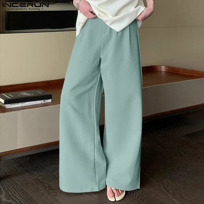 INCERUN 2024 Korean Style Trousers New Men's Solid Hot Selling Wide Leg Long Pants Male Casual Streetwear Simple Pantalons S-5XL