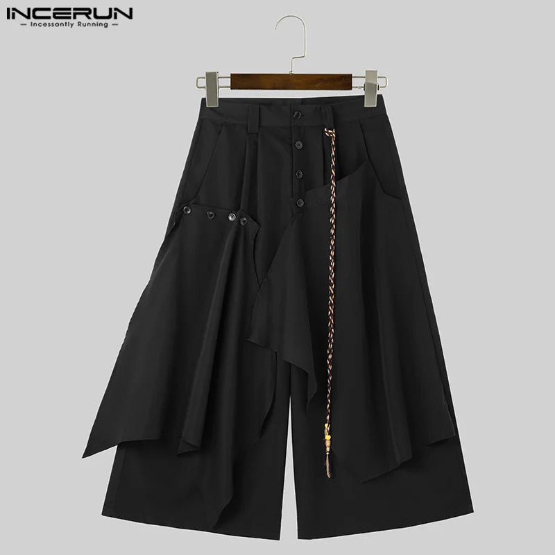 INCERUN 2024 Koreanische Stil Pantalons Herren Lose Retro Unregelmäßigen Design Lange Hosen Freizeit Streetwear Männlichen Breiten Bein Hosen S-5XL