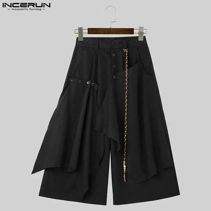 INCERUN 2024 Korean Style Pantalons Mens Loose Retro Irregular Design Long Pants Leisure Streetwear Male Wide Leg Trousers S-5XL