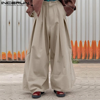 INCERUN 2024 Korean Style Trousers Men's Loose Simple Wide Leg Long Pants Fashionable Clubwear Male Comfortable Pantalons S-5XL