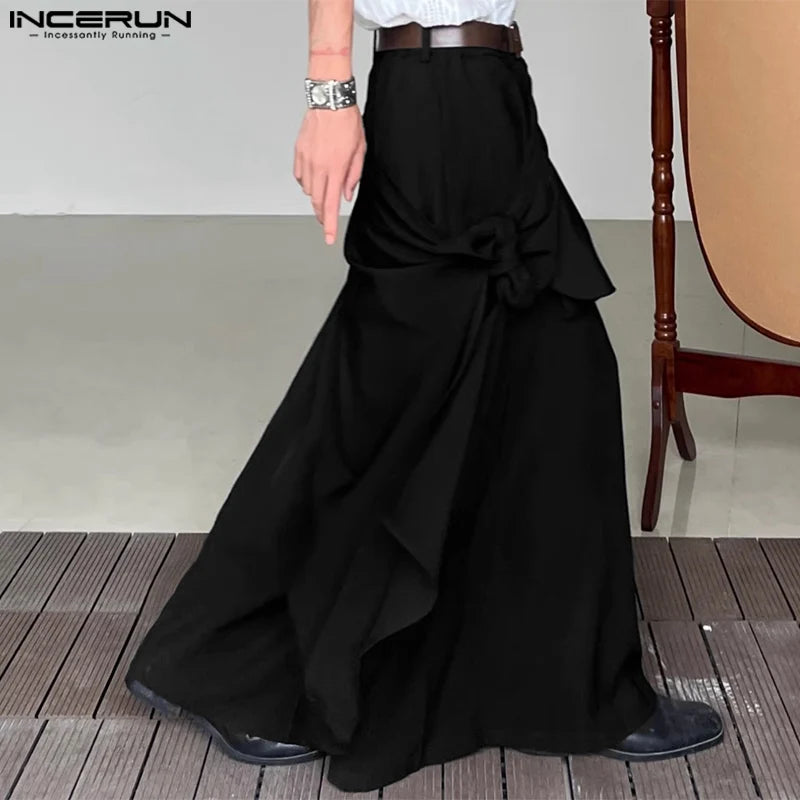 Fashion Men Wide Leg Pants Solid Loose Button Joggers Irregular Trousers Men Streetwear 2023 Oversize Skirts Pants S-5XL INCERUN