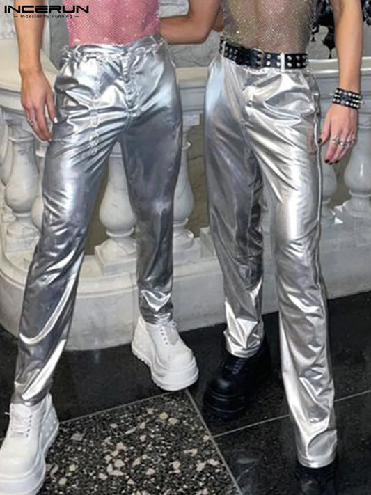 Männer Hosen Glänzende Feste Farbe Taste Jogger Taschen Streetwear Beiläufige Gerade Hosen Männer 2023 Mode Party Pantalon INCERUN 7