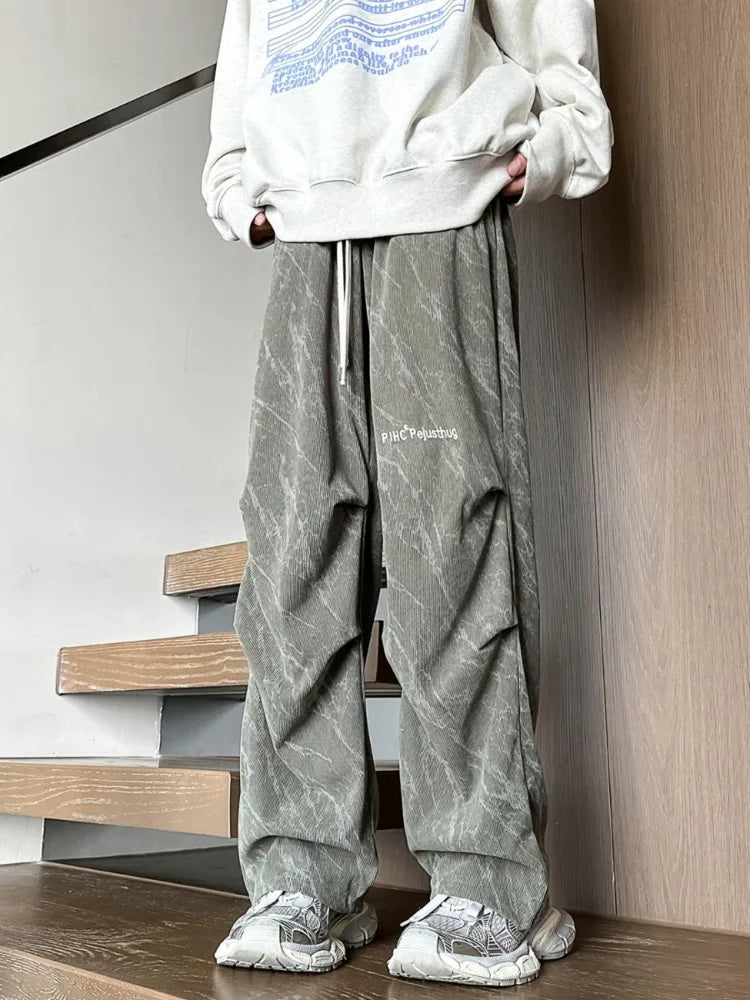 HOUZHOU Corduroy Parachute Pants Men Pink Wide Leg Trousers Male Streetwear Hip Hop Harajuku Loose Casual Japanese Sweatpants