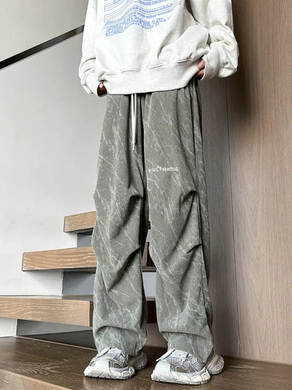 HOUZHOU Pantalon parachute en velours côtelé pour homme, pantalon large rose, streetwear, hip hop, harajuku, pantalon de survêtement japonais décontracté et ample