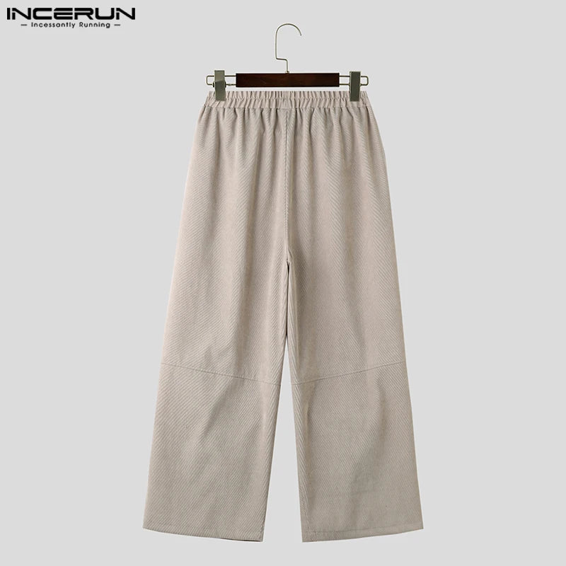 INCERUN 2023 Korean Style New Men's Trousers Corduroy Wide Leg Long Pants Casual Streetwear Male Hot Sale Solid Pantalons S-5XL