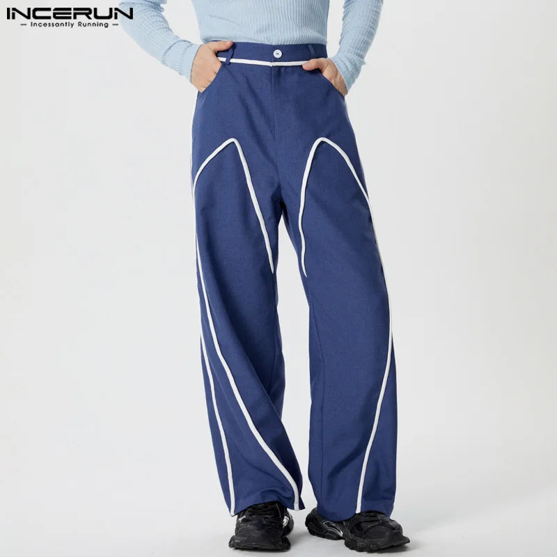 INCERUN 2024 American Style Pantalons Stylish Men's Deconstruction Design Splicing Line Pant Leisure Straight Leg Trousers S-5XL