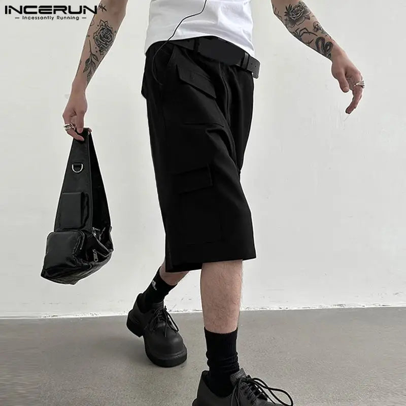 INCERUN 2023 Korean Style New Men's Multi Pocket Design Cargo Shorts Casual Streetwear Male Solid All-match Simple Shorts S-5XL