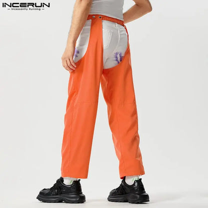 INCERUN 2023 Élégant Nouveaux Hommes Pantalons Personnalité Évider Conception Pantalon Décontracté Streetwear Solide Tout-match Pantalons Longs S-5XL