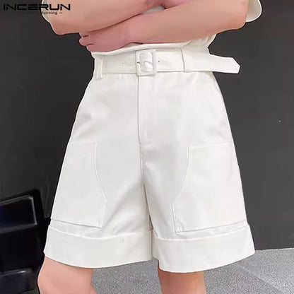 INCERUN 2024 Korean Style Shorts New Men's Pocket Design Solid High Waisted Shorts Casual Streetwear Male Hot Sale Shorts S-5XL