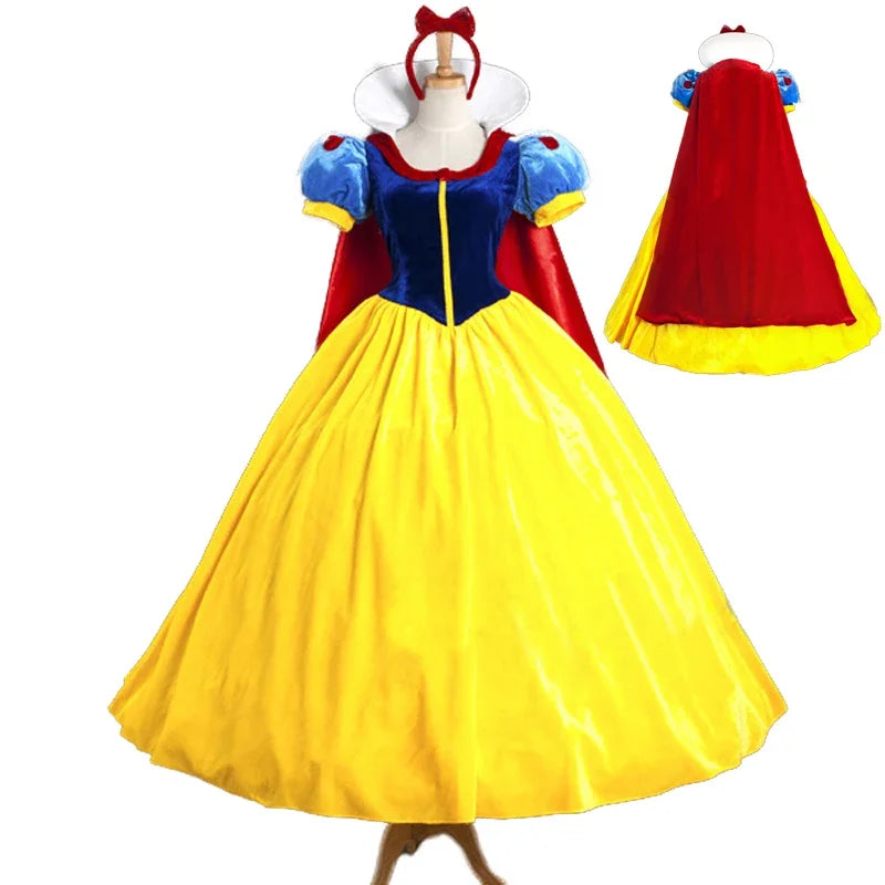 Costume de fête d'Halloween de princesse de dessin animé Blanche-Neige pour adulte, robe de grande taille pour fille, vêtements pour adultes