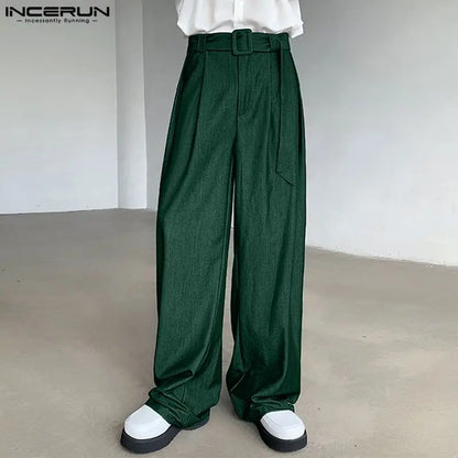 INCERNU 2024 Hosen für Männer im koreanischen Stil, einfarbig, lange Hosen, lässig, Streetwear, männlich, einfache, lose, breite Beinpantalons, S-5XL