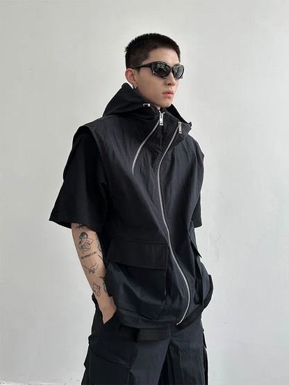 HOUZHOU Cargohosen-Sets, Weste mit Kapuze, Sommer, 2-teiliges Outfit, japanischer ärmelloser Anzug, männlich, koreanische Streetwear, Hip Hop, Übergröße 5XL