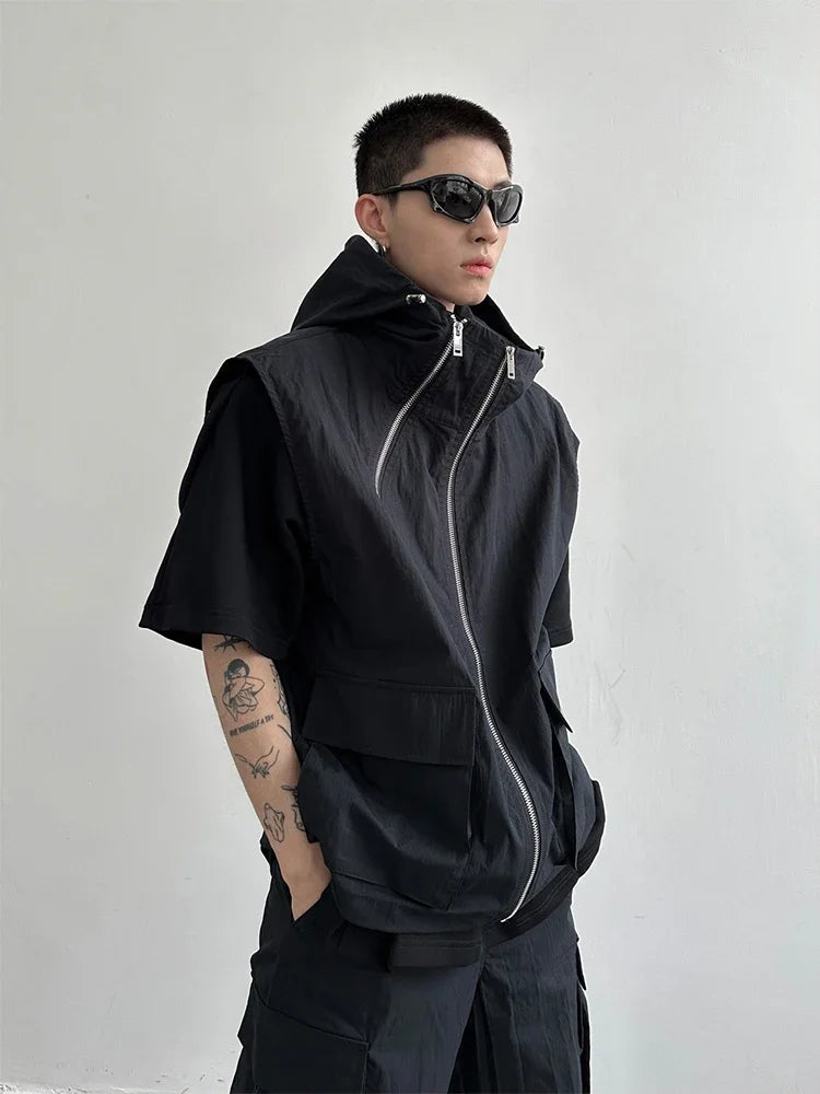 HOUZHOU Cargo Pants Sets Vest Hooded Summer 2 Piece Outfit Japanese Sleeveless Suit Male Korean Streetwear Hip Hop Plus Size 5XL