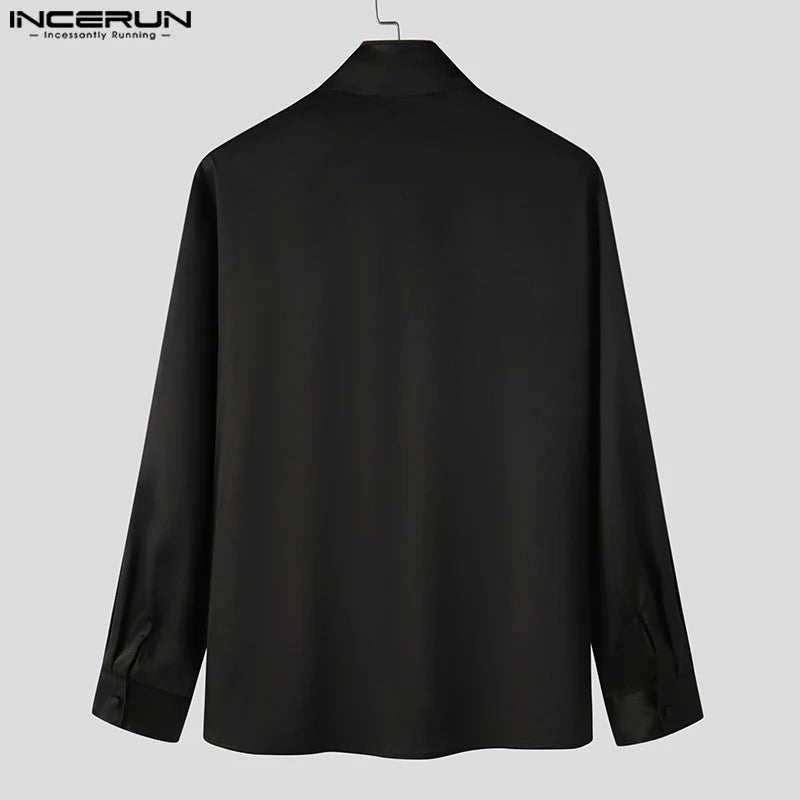 INCERUN Tops 2023 American Style Fashion Men's Swing Collar Satin Blazer Casual Solid Comfortable Long Sleeved Suit Coats S-5XL