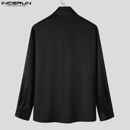 INCERUN Tops 2023 Amerikanischer Stil Mode Herren Swing Kragen Satin Blazer Lässig Solide Bequeme Langarm Anzug Mäntel S-5XL