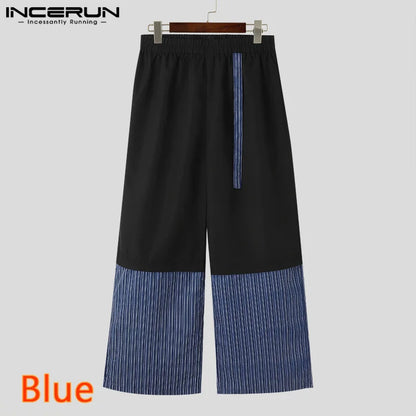 INCERUN 2024 Korean Style Trousers Stylish New Mens Color Blocked Wide Leg Zipper Design Pants Casual Streetwear Pantalons S-5XL