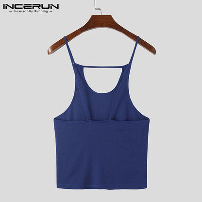 INCERUN Tops 2022 American Style New Men's Sexy Leisure Vests Casual Streetwear Tank Tops Male Solid Comfortable Waistcoat S-5XL