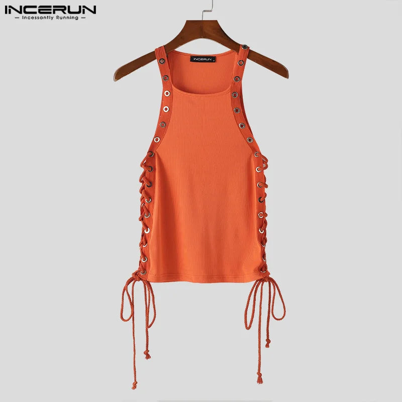 INCERUN Tops 2024 American Style Men Hollow Strap Corn Design Vests Summer Sexy Male Hot Sale Knitted Sleeveless Tank Tops S-5XL