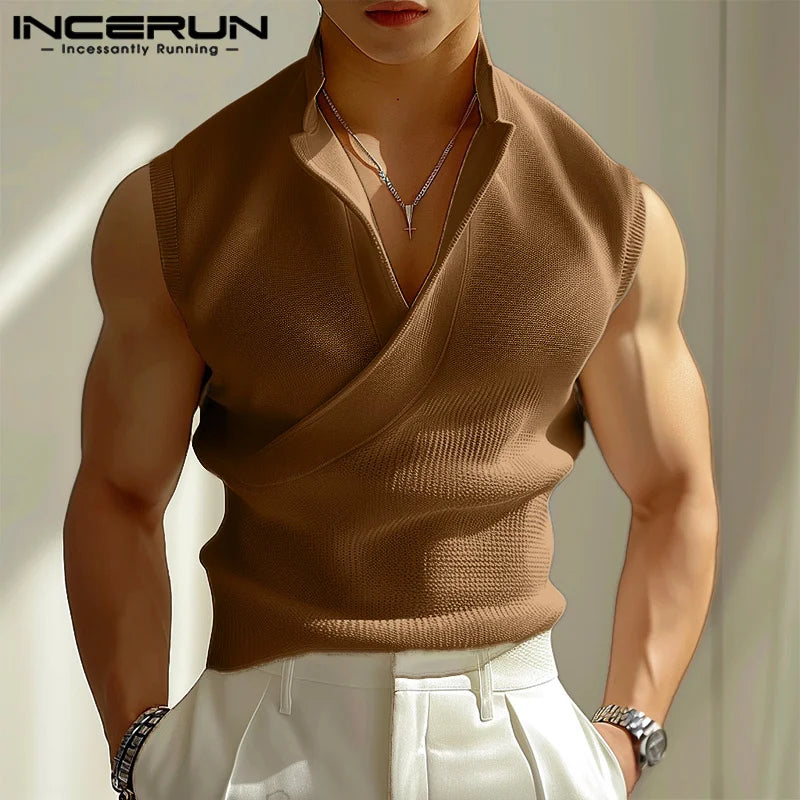 Fashion Casual Style Tops INCERUN New Men's Solid Texture Vests Summer Streetwear Male City Walk Sleeveless Tank Tops S-5XL 2024