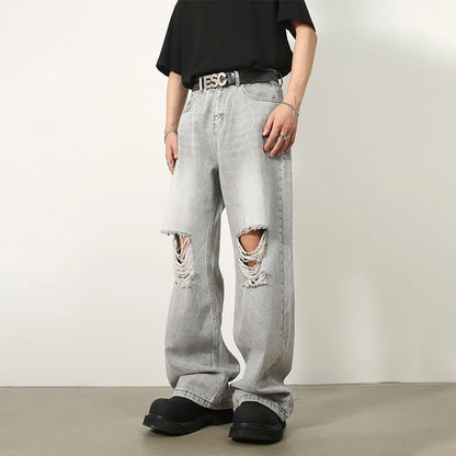 HOUZHOU Zerrissene Jeans Männer High Street Männlichen Hip Hop Distressed Denim Breite Bein Hosen Casual Hosen Vintage