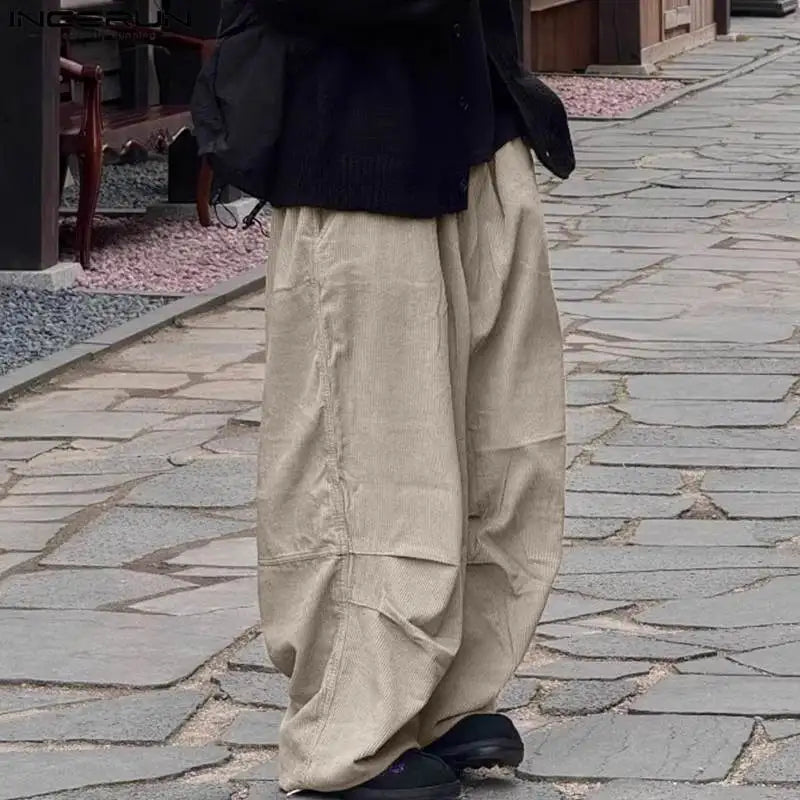 INCERUN 2023 Koreanische Stil Neue Männer Hosen Cord Breite Bein Lange Hosen Casual Streetwear Männlichen Heißer Verkauf Solide Pantalons S-5XL