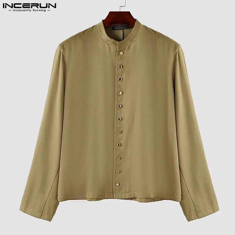 Fashion Well Fitting Tops INCERUN Men's Single Row Button Design Suit Coats Casual Solid Long Sleeved Cardigan Blazer S-5XL 2024