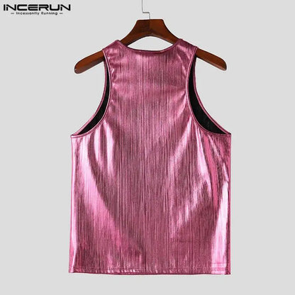 INCERUN Tops 2024 Amerikanischer Stil Herren Funkelnder Stoff Gestrickte Desian Westen Stilvolle Casual All-Match Ärmellose Tank Tops S-5XL