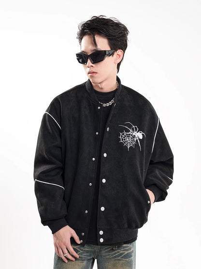 HOUZHOU Spider Bomber Jacket Coat Men Korean Embroidery Casual Cardigans Outerwears Streetwear Youthful Man Clothes Hip Hop