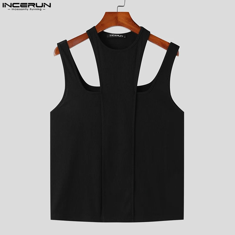 INCERUN Tops 2024 American Style New Men Regular Design Tank Tops Casual Streetwear Male Solid All-match Knitted Waistcoat S-5XL