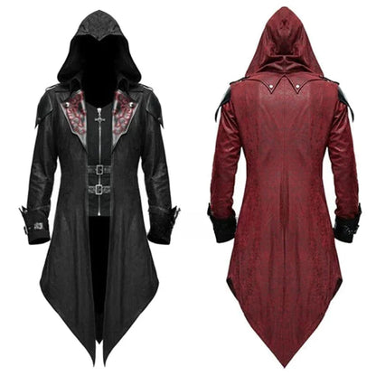 2-farbiges Assassinen-Cosplay, mittelalterlicher Mann, Streetwear, Kapuzenjacken, Outwear-Kostüm, Edward Assassins Creed, Halloween-Kostüm