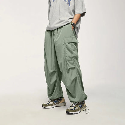 HOUZHOU Baggy Cargo Pants Men Green Parachute Wide Leg Trousers Male Black Oversize Loose Casual Streetwear Hip Hop Waterproof