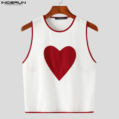 Stylish Party Hot Sale Tops INCERUN Men's Fashion Chest Love Pattern Waistcoat Casual Male Patchwork Sleeveless Vests S-5XL 2023