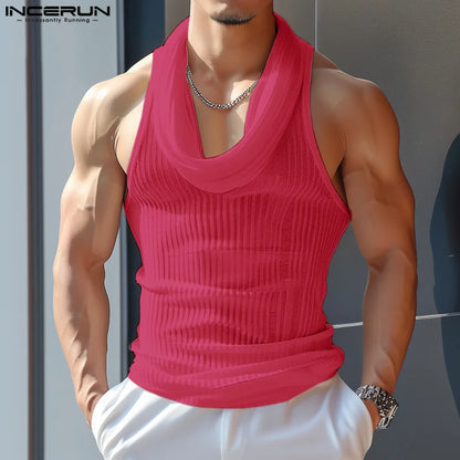 Summer Mens Clothing INCERUN 2024 Fashion Swinging Neck Pit Knitted Vests Male Casual Streetwear Solid Sleeveless Tank Top S-5XL