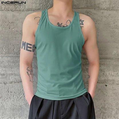 Handsome Well Fitting Tops INCERUN New Men Solid Simple Vests Summer Casual Streetwear All-match Sleeveless Tank Tops S-5XL 2024