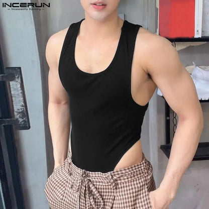 Men Bodysuits Pajamas Solid Color O-neck Sleeveless Fitness Streetwewar Men Rompers 2023 Sexy Tank Tops Bodysuit S-5XL INCERUN