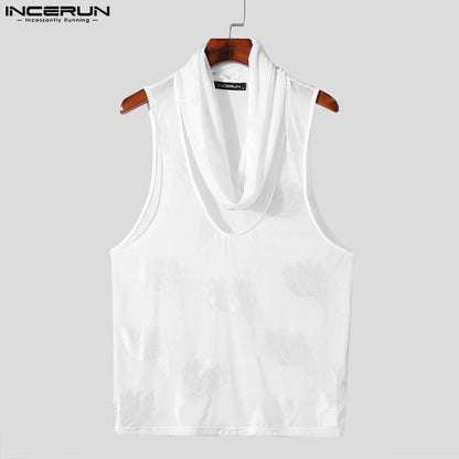 INCERUN Tops 2024 Korean Style Sexy Mens Lace U-neck Design Vests Summer Fashion Male Streetwear Thin Sleeveless Tank Tops S-3XL